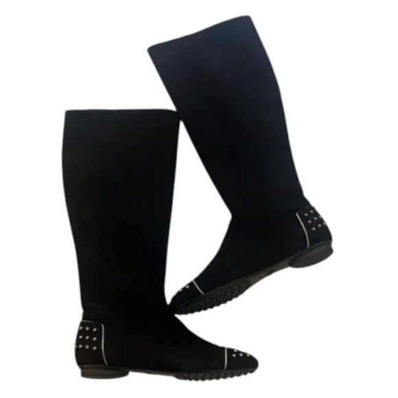 Tod's Gommino black suede flat high boots size 36.5 - Picture 1 of 13
